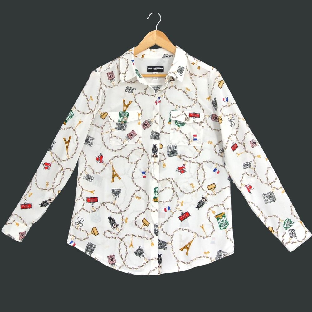 ⛓️✨Karl Lagerfeld Iconic 🇵🇾 White Printed‎ Blouse 📸